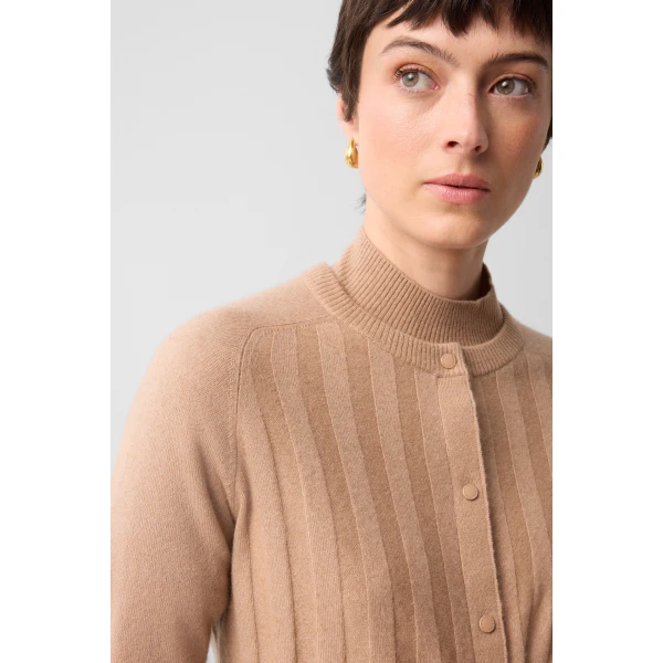 Bogner Tanja Virgin Wool and Cashmere Cardigan in Camel, view 6 | Cardigan | Coveti