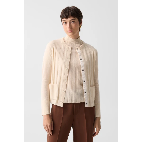 Bogner Tanja Virgin Wool and Cashmere Cardigan in Cream, view 5 | Cardigan | Coveti