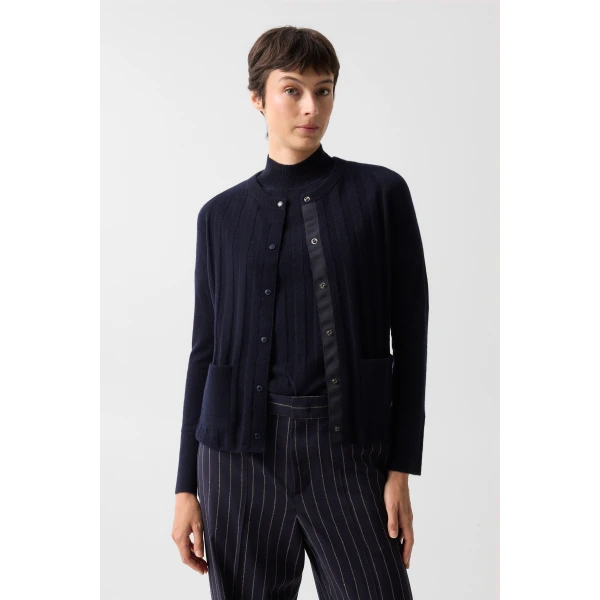 Bogner Tanja Virgin Wool and Cashmere Cardigan in Navy, view 3 | Cardigan | Coveti