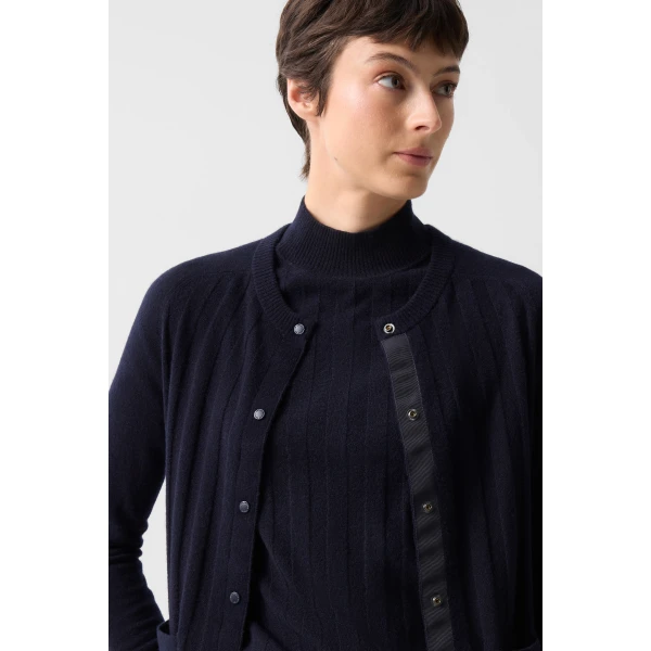 Bogner Tanja Virgin Wool and Cashmere Cardigan in Navy, view 6 | Cardigan | Coveti