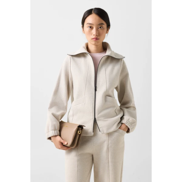 Bogner Tasha Jersey Jacket in Off White, view 3 | Hoodies | Coveti