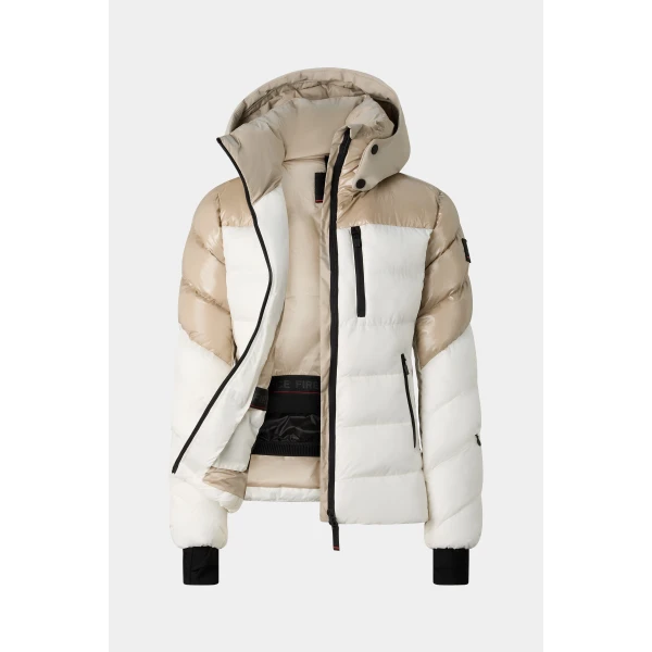 Bogner Tavie Ski Jacket in Beige and Off White, view 2 | Jackets | Coveti