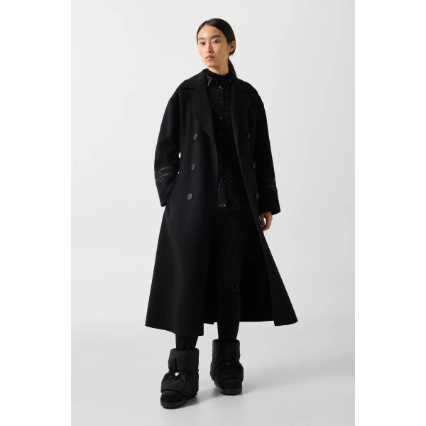 Bogner Terese Double-Faced Wool Coat in Black, view 4 | Wool Coat | Coveti