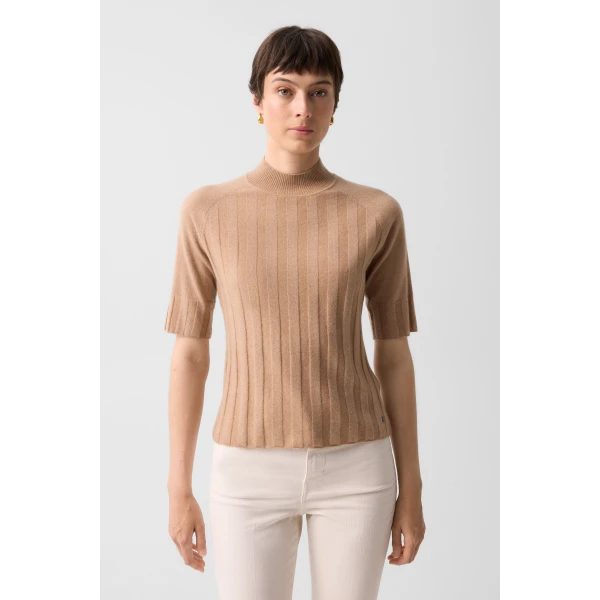 Bogner Tina Virgin Wool and Cashmere T-Shirt in Camel, view 3 | Sweaters | Coveti