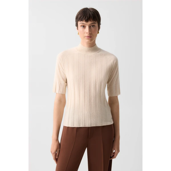 Bogner Tina Virgin Wool and Cashmere T-Shirt in Cream, view 3 | Sweaters | Coveti