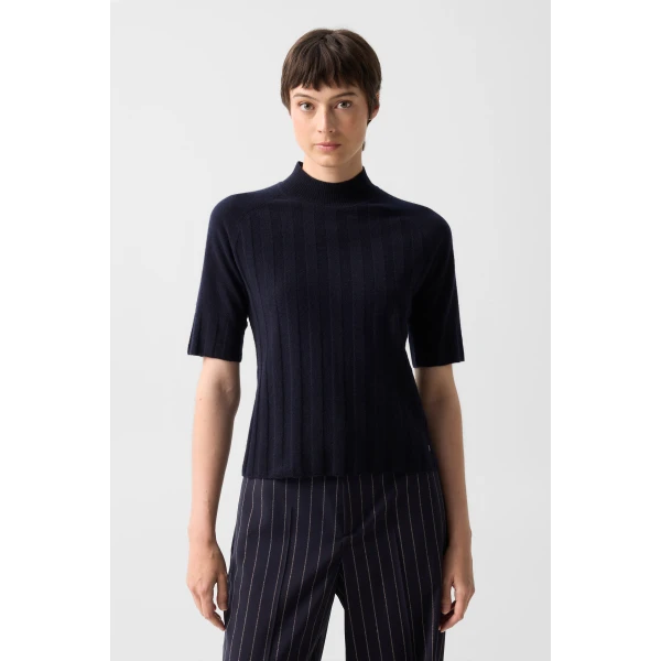 Bogner Tina Virgin Wool and Cashmere T-Shirt in Navy, view 3 | Sweaters | Coveti