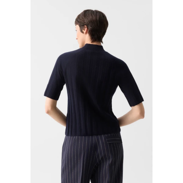 Bogner Tina Virgin Wool and Cashmere T-Shirt in Navy, view 4 | Sweaters | Coveti