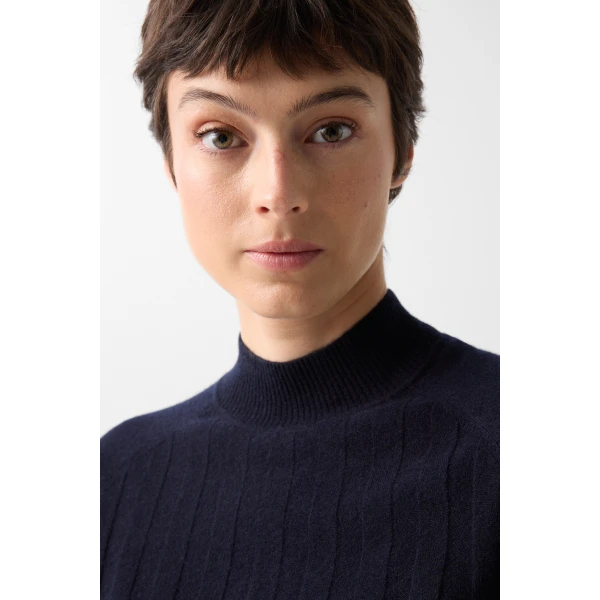 Bogner Tina Virgin Wool and Cashmere T-Shirt in Navy, view 6 | Sweaters | Coveti