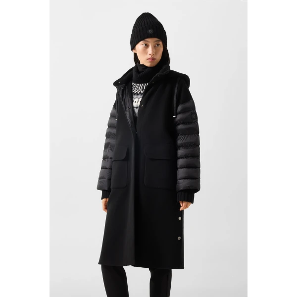 Bogner Trisha Double-Faced Wool Coat in Black, view 4 | Wool Coat | Coveti