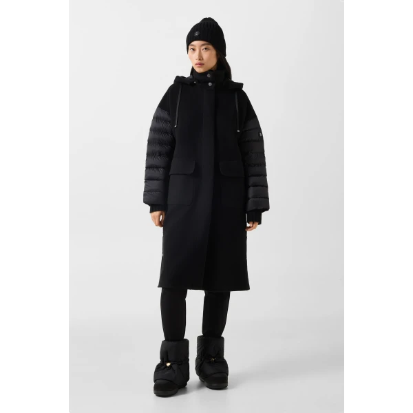 Bogner Trisha Double-Faced Wool Coat in Black, view 6 | Wool Coat | Coveti