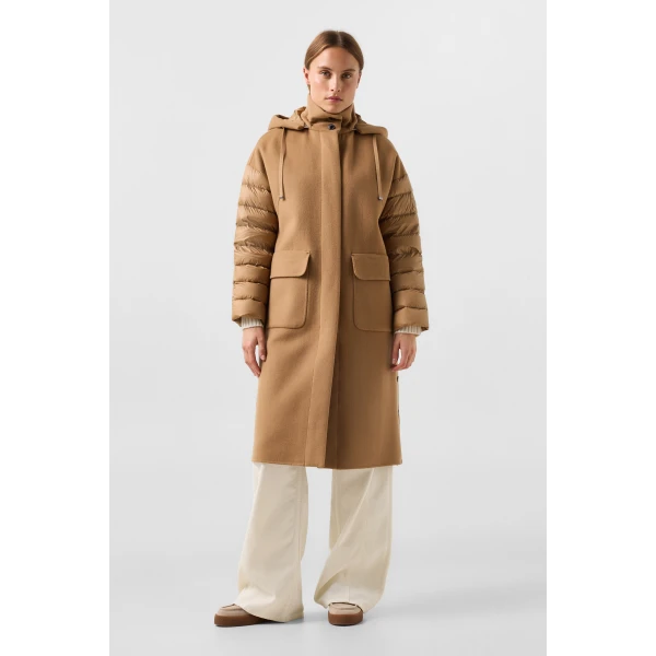 Bogner Trisha Double-Faced Wool Coat in Camel, view 6 | Wool Coat | Coveti