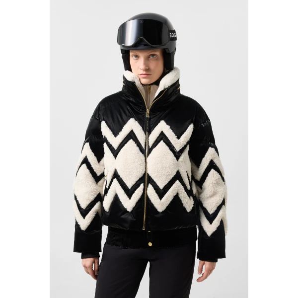 Bogner Vaia Down Ski Jacket in Black and Off White, view 4 | Jackets | Coveti