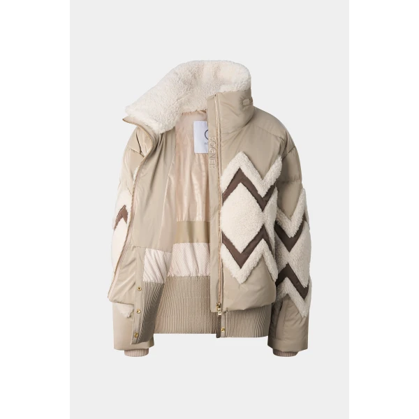 Bogner Vaia Down Ski Jacket in Camel and Off White, view 2 | Jackets | Coveti
