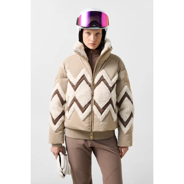 Bogner Vaia Down Ski Jacket in Camel and Off White, view 4 | Jackets | Coveti