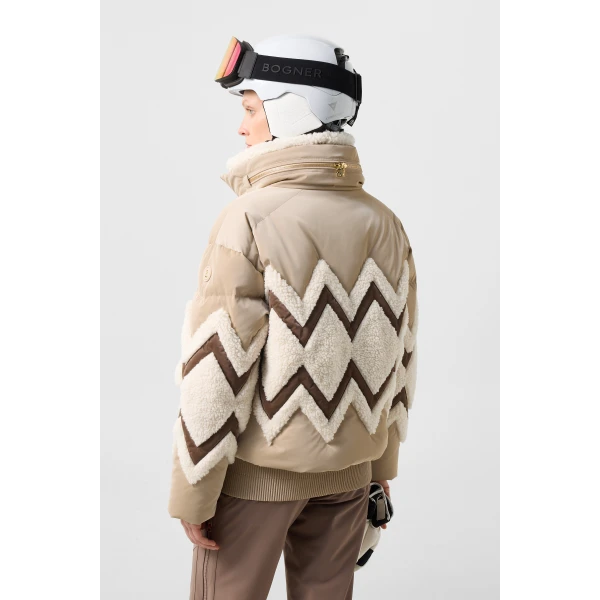Bogner Vaia Down Ski Jacket in Camel and Off White, view 5 | Jackets | Coveti