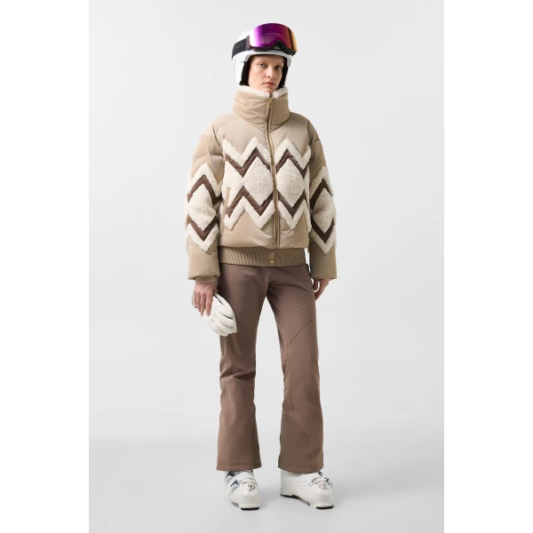 Bogner Vaia Down Ski Jacket in Camel and Off White, view 6 | Jackets | Coveti