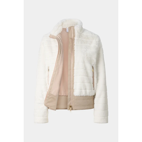 Bogner Valesca Faux Fur Jacket in Off White and Beige, view 2 | Jackets | Coveti
