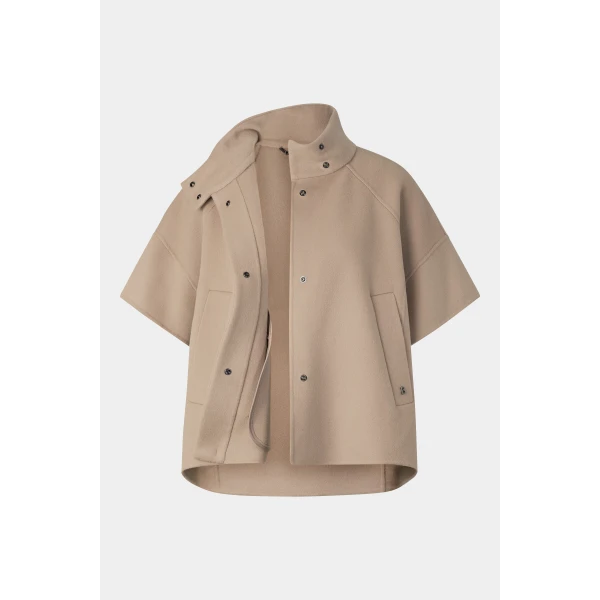 Bogner Venice Double-Faced Wool Cape in Camel, view 2 | Wool Coat | Coveti