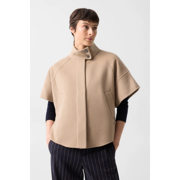 Bogner Venice Double-Faced Wool Cape in Camel, view 4 | Wool Coat | Coveti