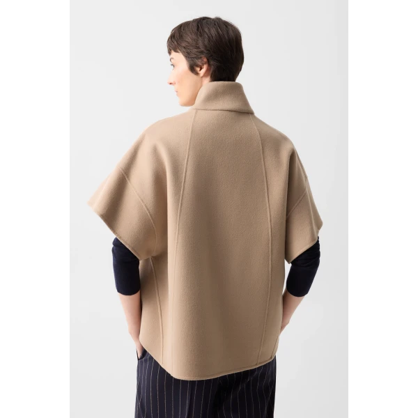 Bogner Venice Double-Faced Wool Cape in Camel, view 5 | Wool Coat | Coveti