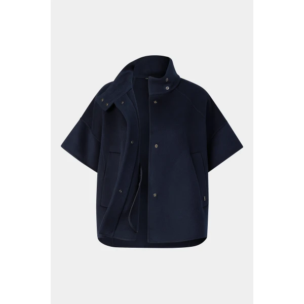 Bogner Venice Double-Faced Wool Cape in Navy, view 2 | Wool Coat | Coveti