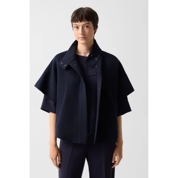 Bogner Venice Double-Faced Wool Cape in Navy, view 4 | Wool Coat | Coveti