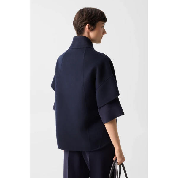 Bogner Venice Double-Faced Wool Cape in Navy, view 5 | Wool Coat | Coveti