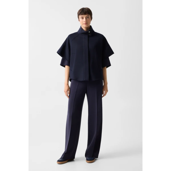Bogner Venice Double-Faced Wool Cape in Navy, view 6 | Wool Coat | Coveti