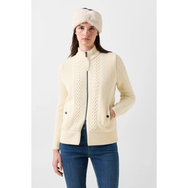 Bogner Zamila Knitted Quilted Jacket in Off White, view 3 | Cardigan | Coveti