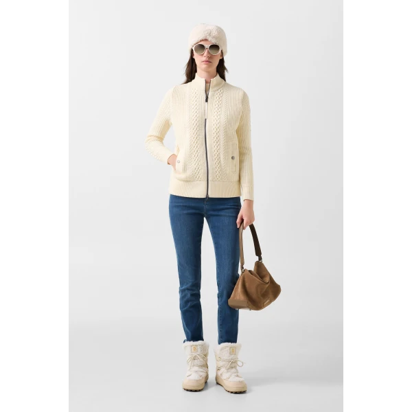 Bogner Zamila Knitted Quilted Jacket in Off White, view 5 | Cardigan | Coveti