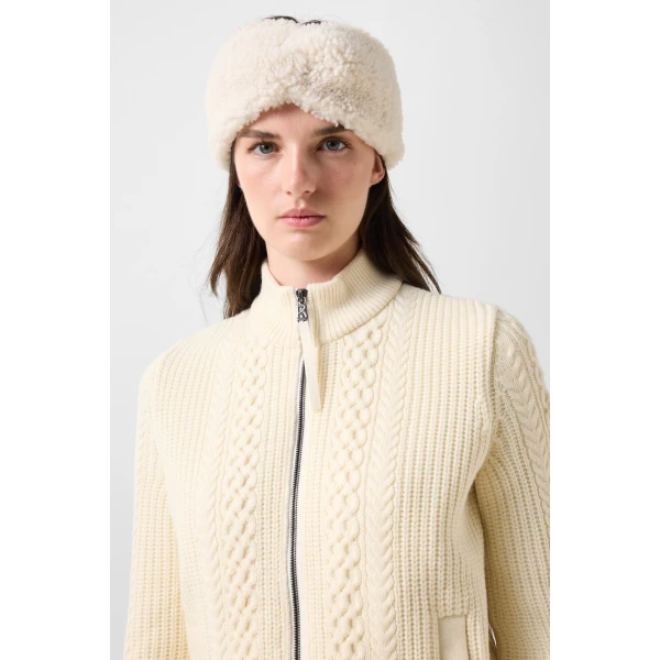 Bogner Zamila Knitted Quilted Jacket in Off White, view 6 | Cardigan | Coveti