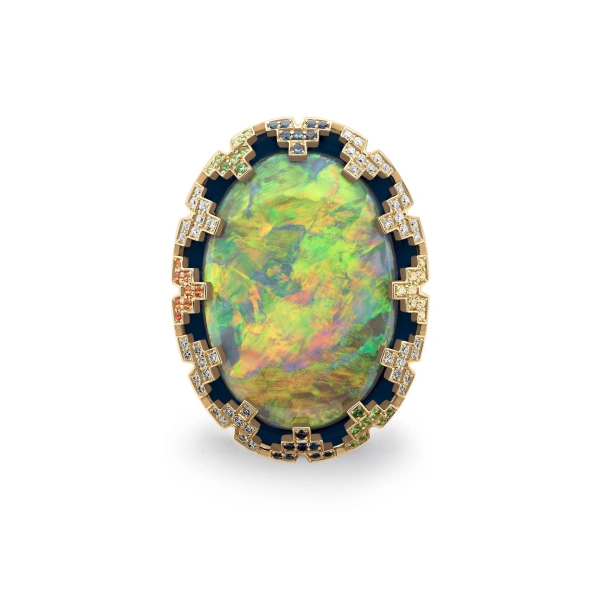 Boodles A Family Journey Amsterdam Black Opal Yellow Gold Ring | Fine Rings | Coveti