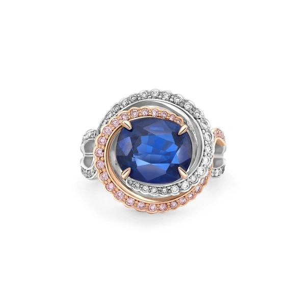 Boodles A Family Journey Monaco Cushion Sapphire and Pink Diamond Ring | Fine Rings | Coveti