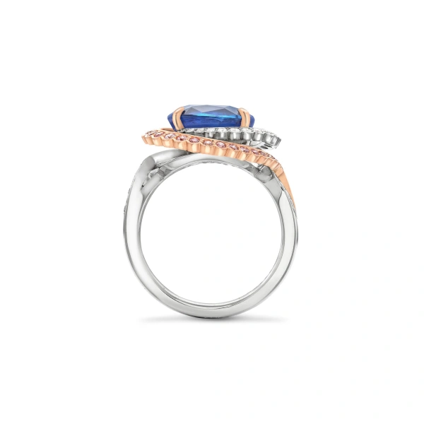 Boodles A Family Journey Monaco Cushion Sapphire and Pink Diamond Ring | Fine Rings | Coveti
