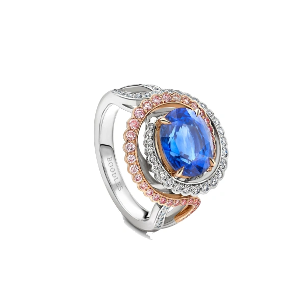 Boodles A Family Journey Monaco Oval Sapphire and Pink Diamond Ring | Fine Rings | Coveti
