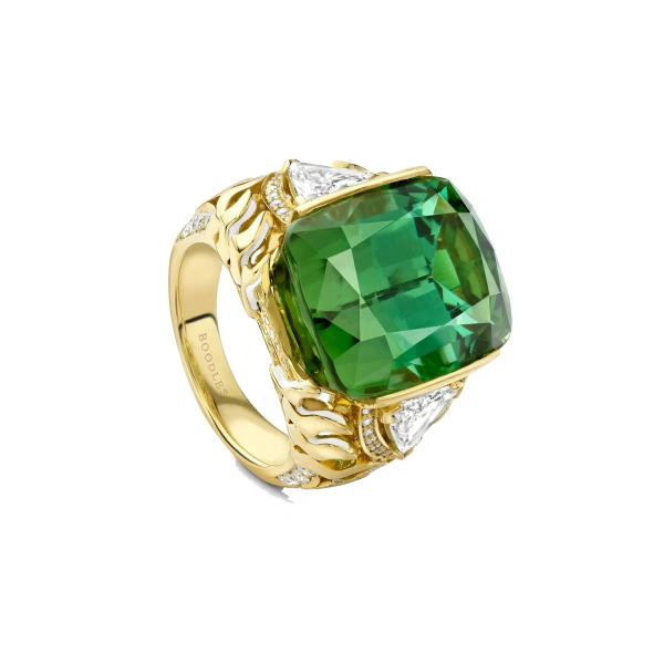Boodles A Family Journey Seville Green Tourmaline Yellow Gold Ring | Fine Rings | Coveti