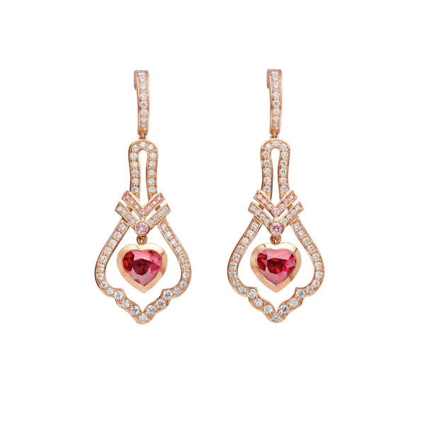 Boodles A Family Journey Venice Heart Ruby Rose Gold Earrings | Fine Earrings | Coveti