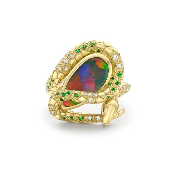 Boodles Africa Green Mamba Black Opal Diamond Yellow Gold Ring | Fine Rings | Coveti