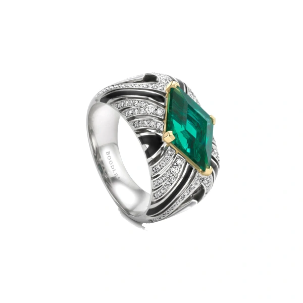 Boodles Africa Zebra Kite Emerald Ring | Fine Rings | Coveti