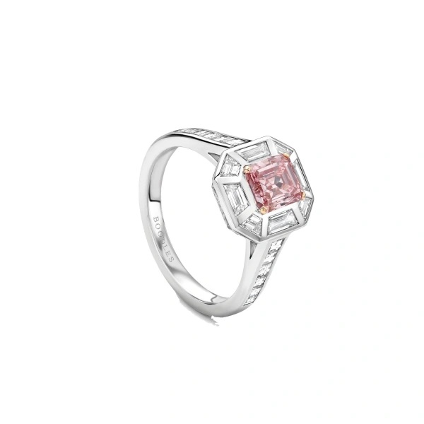 Boodles Art Deco Pink and White Diamond Platinum Ring | Fine Rings | Coveti