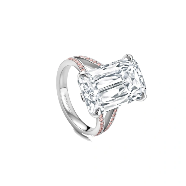 Boodles Ashoka Split Shoulder Pink and White Diamond Platinum Ring | Fine Rings | Coveti