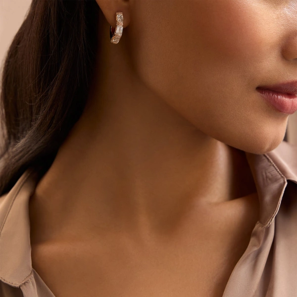 Boodles Ashoka Three Stone Rose Gold Diamond Hoop Earrings | Fine Earrings | Coveti