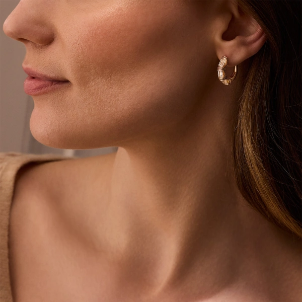 Boodles Ashoka Three Stone Rose Gold Diamond Hoop Earrings | Fine Earrings | Coveti
