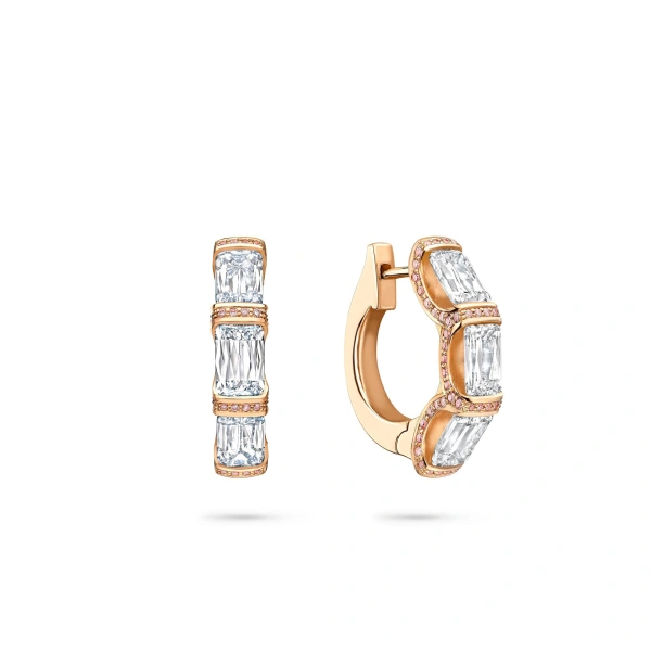 Boodles Ashoka Three Stone Rose Gold Diamond Hoop Earrings | Fine Earrings | Coveti