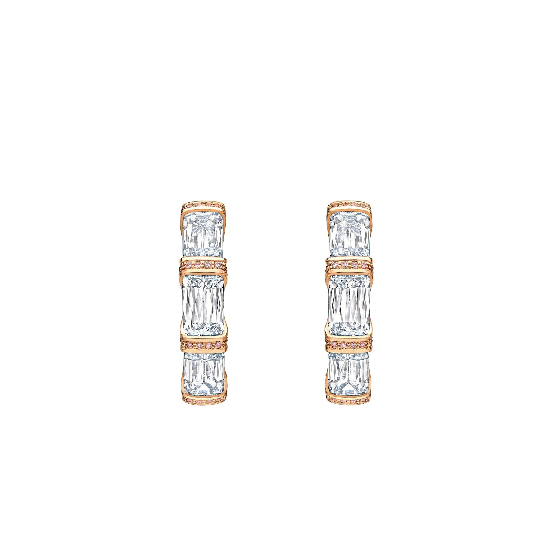 Boodles Ashoka Three Stone Rose Gold Diamond Hoop Earrings Boodles Ashoka Three Stone Rose Gold Diamond Hoop Earrings | Fine Earrings | Coveti
