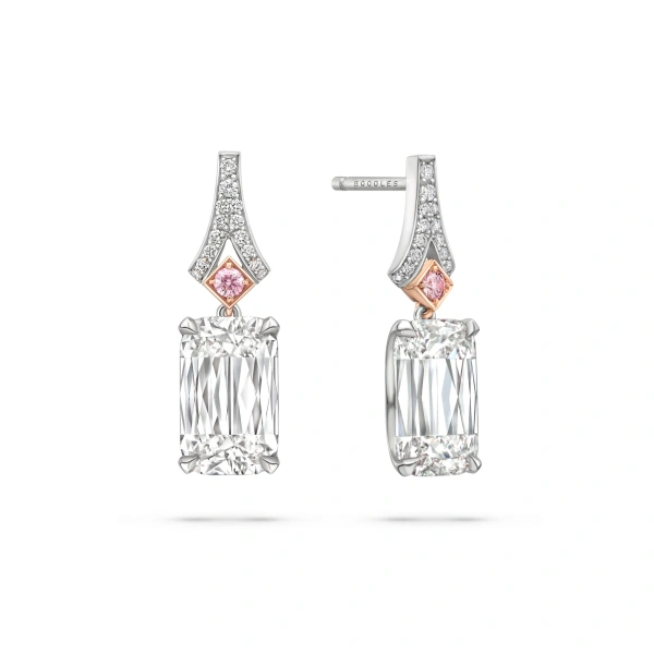 Boodles Ashoka White and Pink Diamond Platinum Drop Earrings | Fine Earrings | Coveti