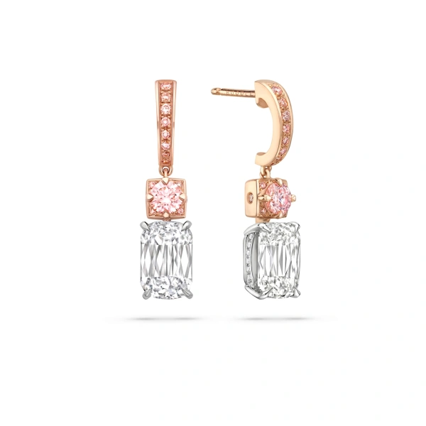 Boodles Ashoka and Brilliant Pink Diamond Rose Gold Drop Earrings | Fine Earrings | Coveti