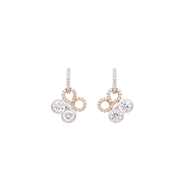 Boodles Be Boodles Large Platinum and Rose Gold Diamond Earrings | Fine Earrings | Coveti