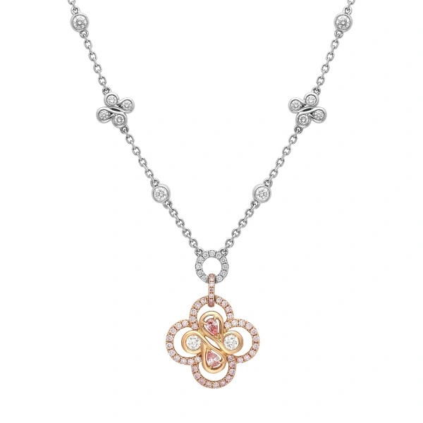 Boodles Be Boodles Long Large Motif Platinum Pink and White Diamond Necklace | Fine Necklaces | Coveti