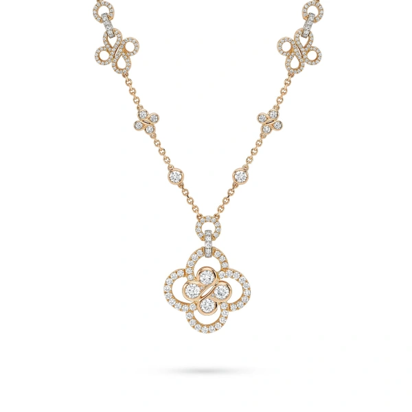 Boodles Be Boodles Long Large Motif Rose Gold Diamond Necklace | Fine Necklaces | Coveti
